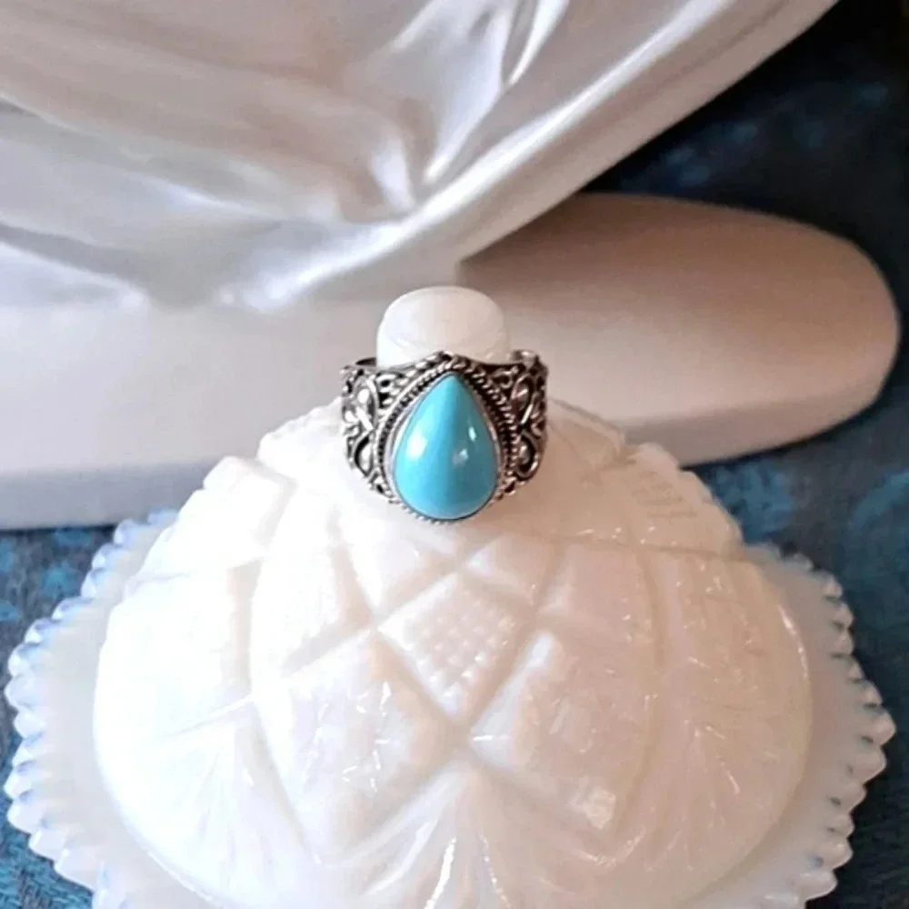 Natural Sleeping Beauty Turquoise Solitaire Ring In 925 Sterling Silver